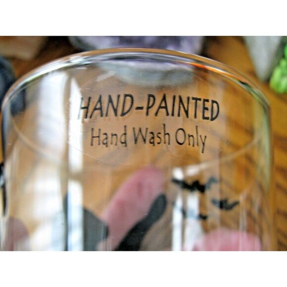 New Hand Painted Black Cat & Bats Clear Glass Tea Coffee Mug Cup w/ Tail Handle - Picture 7 of 9